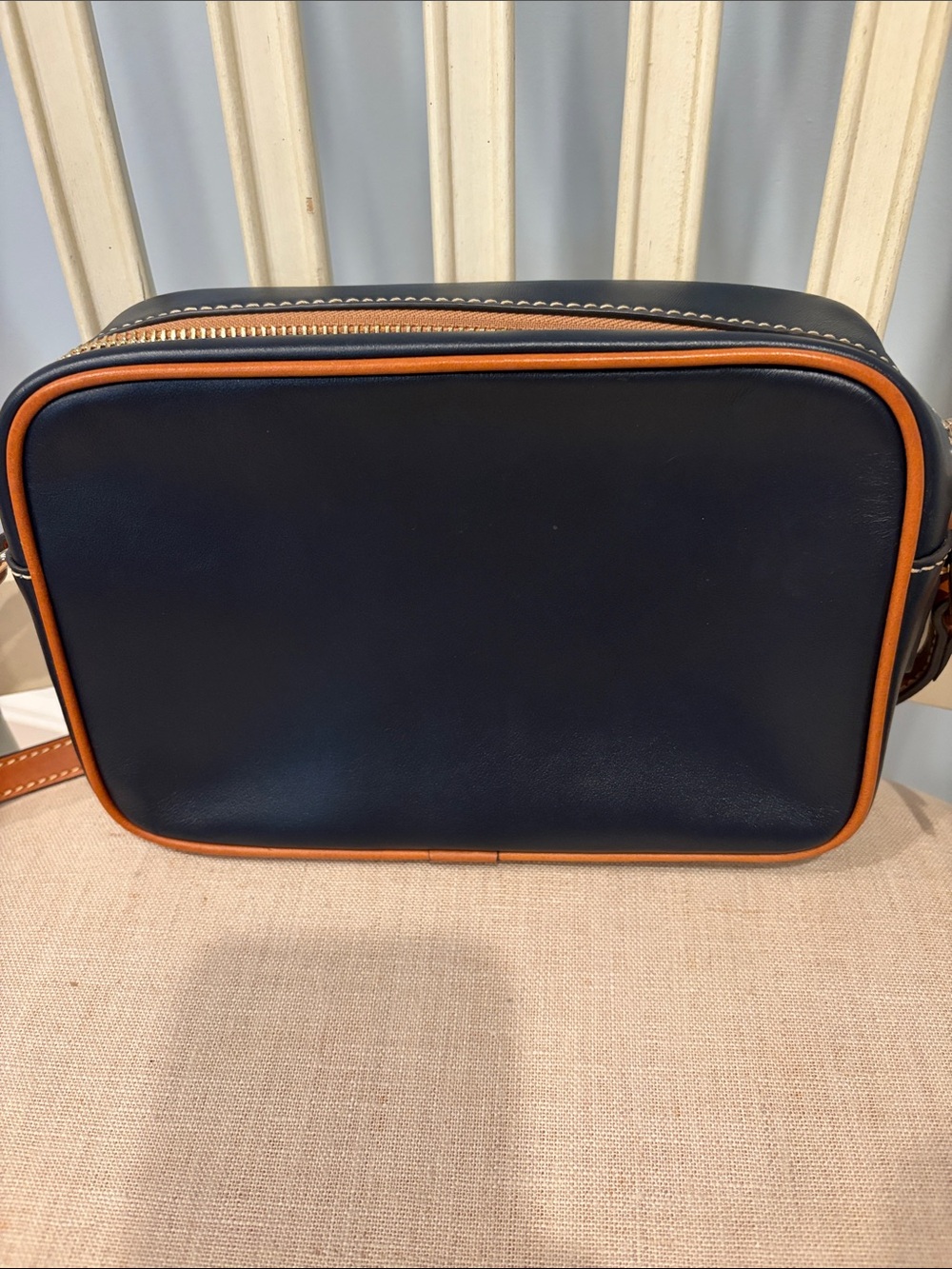 Dooney & Bourke Wexford Leather Demi Camera Zip Navy and Tan Leather Crossbody - Picture 3 of 7
